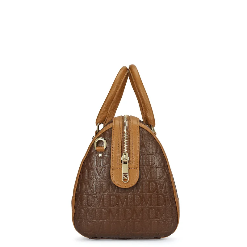 Da Milano Mocha Medium Monogram Leather Bowler - Mocha for Women | Best Price UAE